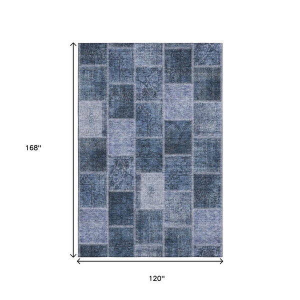 HomeRoots 10' Blue and Gray Patchwork Area Rug - Washable, UV-Protected, Durable, Stylish for Any Space! 664654
