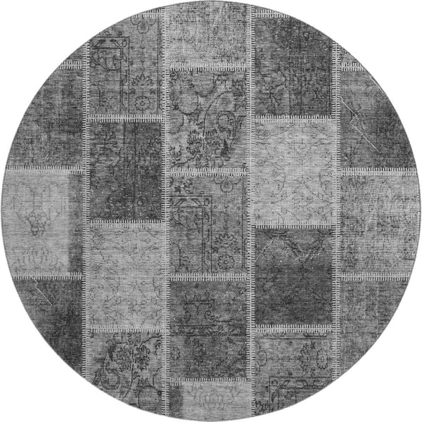 HomeRoots 8' Gray and Charcoal Washable Round Rug with UV Protection - Durable, Stylish, and Easy to Clean 664663