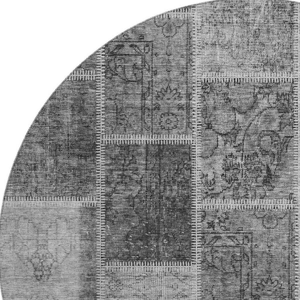 HomeRoots 8' Gray and Charcoal Washable Round Rug with UV Protection - Durable, Stylish, and Easy to Clean 664663