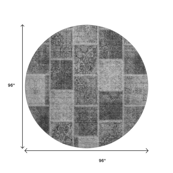 HomeRoots 8' Gray and Charcoal Washable Round Rug with UV Protection - Durable, Stylish, and Easy to Clean 664663