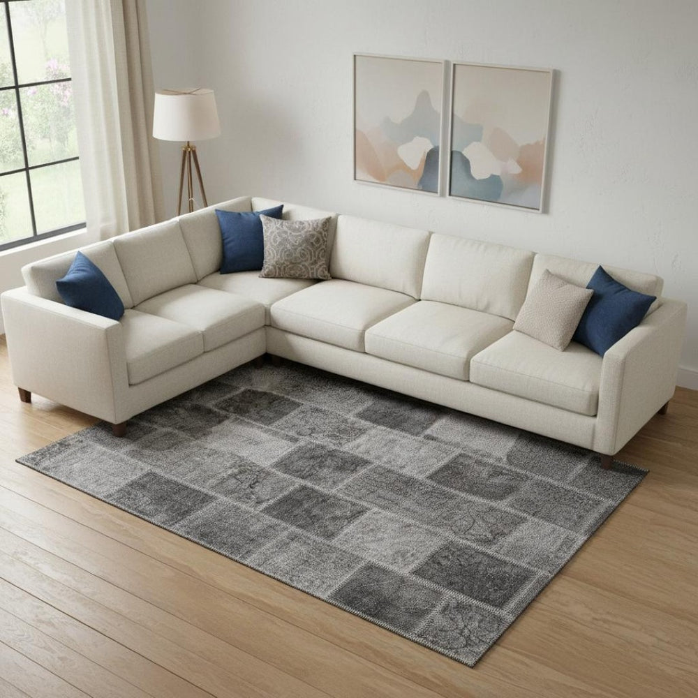 HomeRoots 8' X 10' Gray and Charcoal Patchwork Area Rug - Washable, Stain Resistant, UV Protected for Any Space 664664