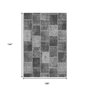 HomeRoots 9' X 12' Gray and Charcoal Patchwork Area Rug – Washable, UV Protected, Stain Resistant, Durable Design 664665