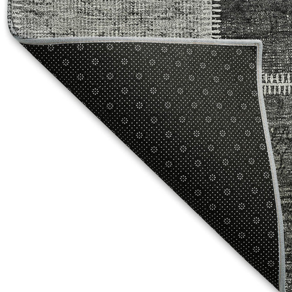 HomeRoots 9' X 12' Gray and Charcoal Patchwork Area Rug – Washable, UV Protected, Stain Resistant, Durable Design 664665