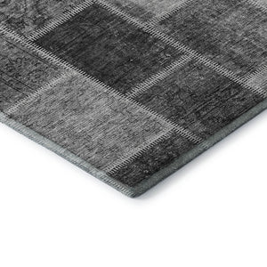 HomeRoots 9' X 12' Gray and Charcoal Patchwork Area Rug – Washable, UV Protected, Stain Resistant, Durable Design 664665