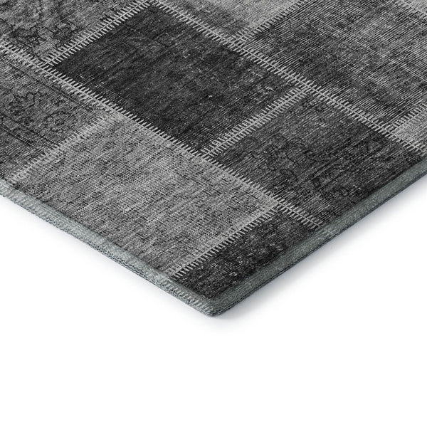 HomeRoots 9' X 12' Gray and Charcoal Patchwork Area Rug – Washable, UV Protected, Stain Resistant, Durable Design 664665