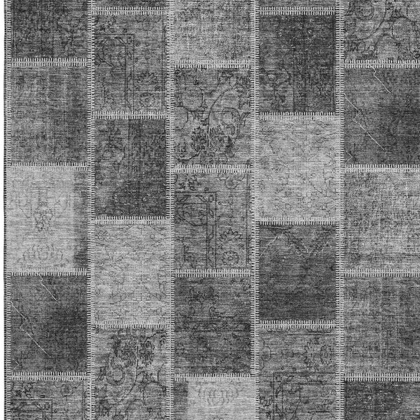 HomeRoots 9' X 12' Gray and Charcoal Patchwork Area Rug – Washable, UV Protected, Stain Resistant, Durable Design 664665