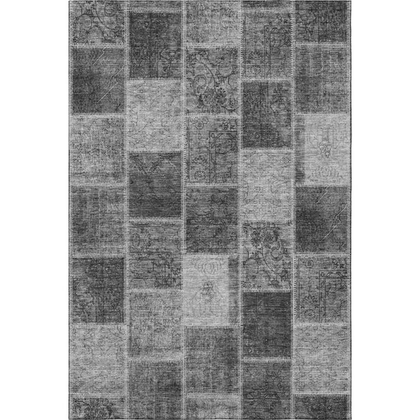 HomeRoots 9' X 12' Gray and Charcoal Patchwork Area Rug – Washable, UV Protected, Stain Resistant, Durable Design 664665