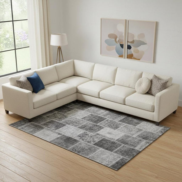 HomeRoots 10' X 14' Gray And Charcoal Patchwork Area Rug - Durable, Washable, UV Protected for Modern Homes 664666