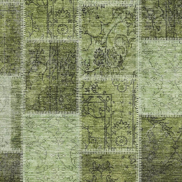 HomeRoots 5' X 8' Olive Green & Gray Patchwork Washable Area Rug - Durable, UV Protected, Kid & Pet Friendly! 664668