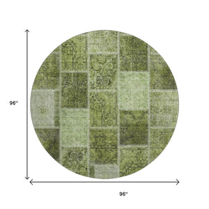 HomeRoots 8' Olive Green and Gray Patchwork Round Rug - Stylish, Durable, Washable with UV Protection for Home 664669