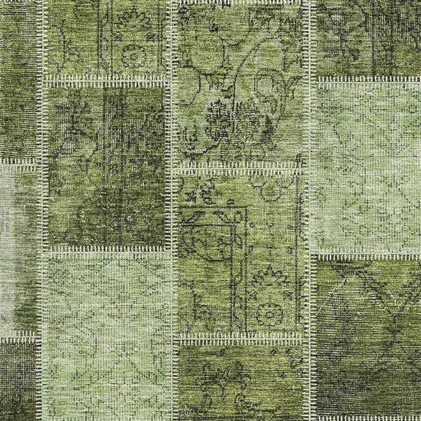 HomeRoots 8' X 10' Olive Green & Gray Patchwork Rug - Washable with UV Protection for Stylish, Durable Living Spaces 664670