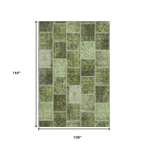 HomeRoots 9' X 12' Olive Green & Gray Patchwork Area Rug – Durable, Stain Resistant, UV Protected for Homes 664671