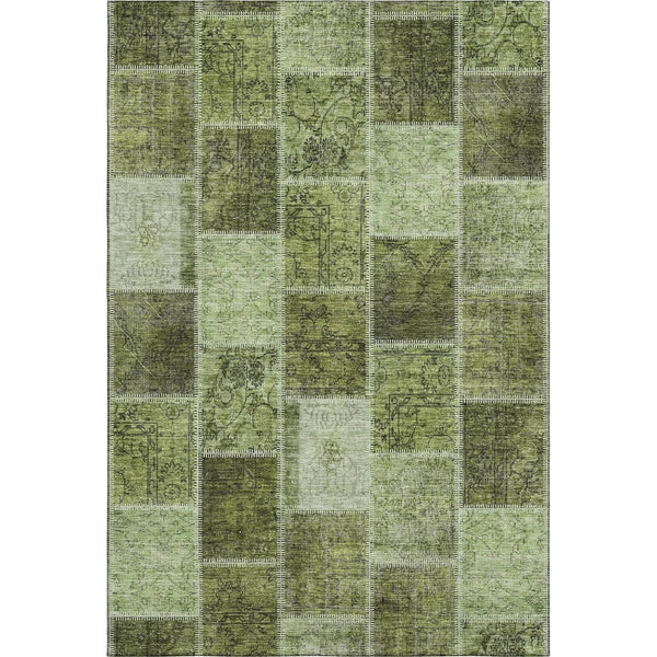 HomeRoots 9' X 12' Olive Green & Gray Patchwork Area Rug – Durable, Stain Resistant, UV Protected for Homes 664671