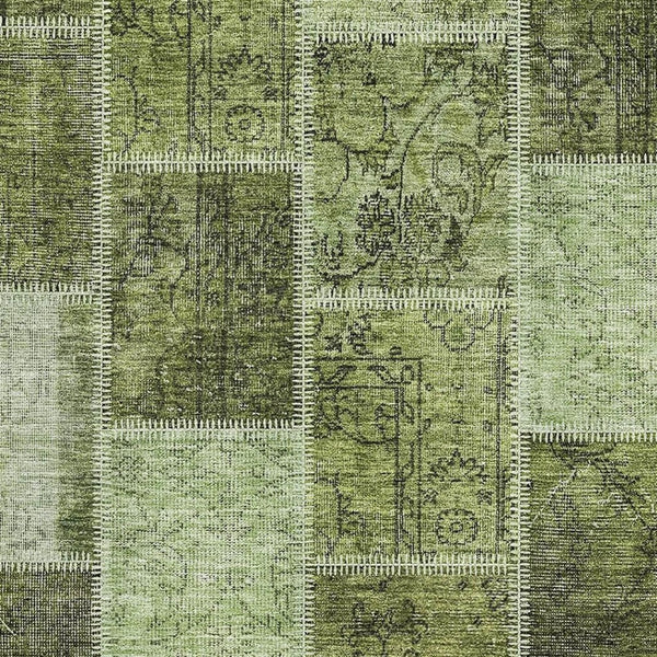 HomeRoots 9' X 12' Olive Green & Gray Patchwork Area Rug – Durable, Stain Resistant, UV Protected for Homes 664671