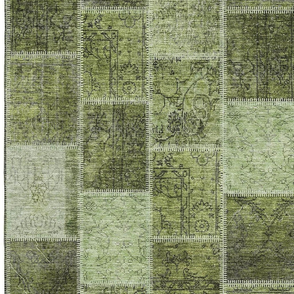 HomeRoots 9' X 12' Olive Green & Gray Patchwork Area Rug – Durable, Stain Resistant, UV Protected for Homes 664671