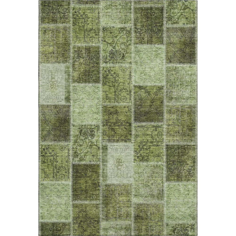 HomeRoots 10' X 14' Olive Green & Gray Patchwork Washable Area Rug - Durable, Soft, UV-Resistant & Stylish 664672