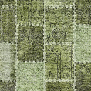 HomeRoots 10' X 14' Olive Green & Gray Patchwork Washable Area Rug - Durable, Soft, UV-Resistant & Stylish 664672