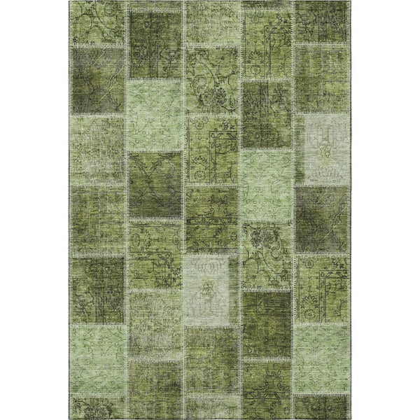 HomeRoots 10' X 14' Olive Green & Gray Patchwork Washable Area Rug - Durable, Soft, UV-Resistant & Stylish 664672