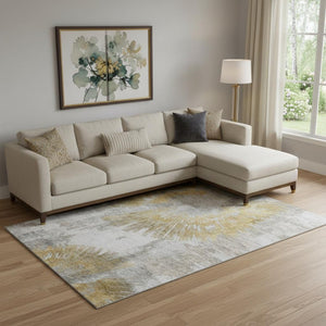 HomeRoots 8' X 10' Gold Ivory and Gray Abstract Area Rug - Washable, Stain Resistant with UV Protection Perfect for Homes 664694