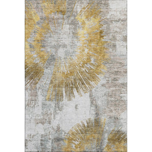 HomeRoots 8' X 10' Gold Ivory and Gray Abstract Area Rug - Washable, Stain Resistant with UV Protection Perfect for Homes 664694