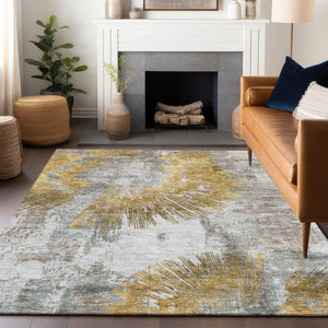 HomeRoots 8' X 10' Gold Ivory and Gray Abstract Area Rug - Washable, Stain Resistant with UV Protection Perfect for Homes 664694
