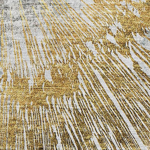 HomeRoots 8' X 10' Gold Ivory and Gray Abstract Area Rug - Washable, Stain Resistant with UV Protection Perfect for Homes 664694