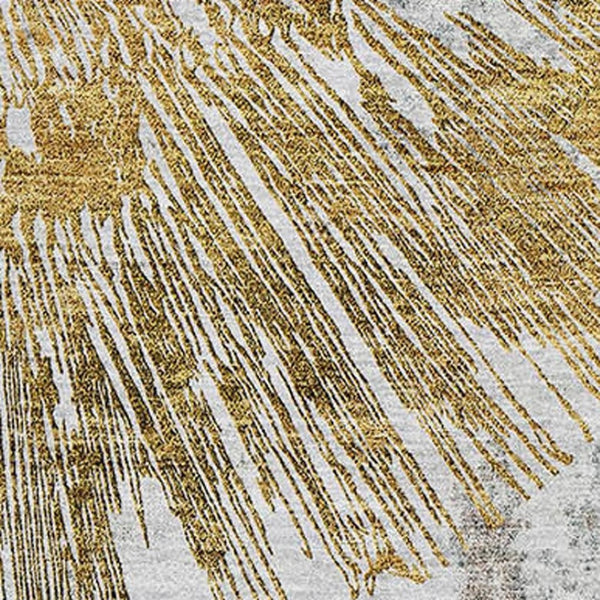 HomeRoots 9' X 12' Gold Ivory Gray Abstract Area Rug - Washable, UV-Protected, Durable for High-Traffic Spaces 664695