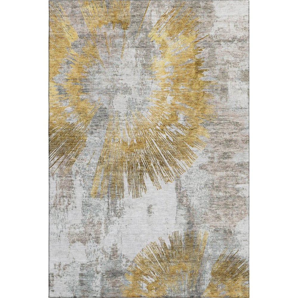 HomeRoots 10' X 14' Gold Ivory Gray Abstract Washable Area Rug - Stylish, Durable, UV-Protected for Homes 664696