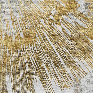 HomeRoots 10' X 14' Gold Ivory Gray Abstract Washable Area Rug - Stylish, Durable, UV-Protected for Homes 664696