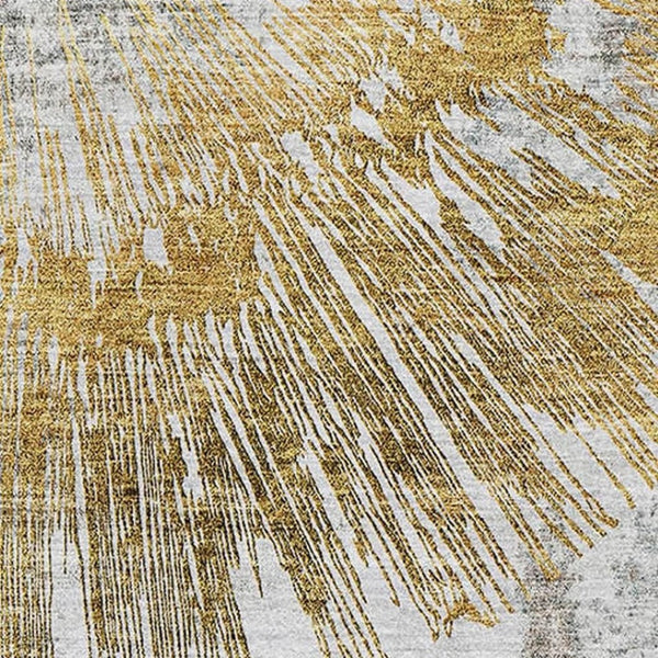 HomeRoots 10' X 14' Gold Ivory Gray Abstract Washable Area Rug - Stylish, Durable, UV-Protected for Homes 664696