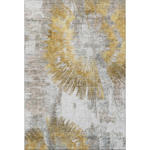 HomeRoots 10' X 14' Gold Ivory Gray Abstract Washable Area Rug - Stylish, Durable, UV-Protected for Homes 664696