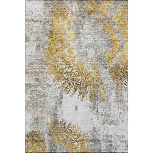 HomeRoots 10' X 14' Gold Ivory Gray Abstract Washable Area Rug - Stylish, Durable, UV-Protected for Homes 664696