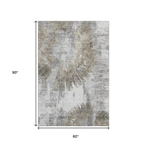 HomeRoots 5' X 8' Washable Taupe, Ivory & Gray Abstract Area Rug - UV Protected, Durable & Stylish Decor Option 664704