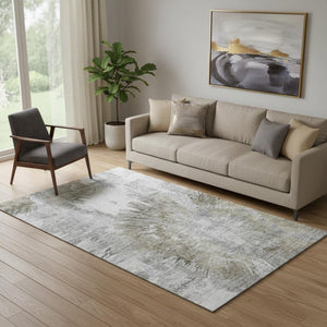 HomeRoots 5' X 8' Washable Taupe, Ivory & Gray Abstract Area Rug - UV Protected, Durable & Stylish Decor Option 664704