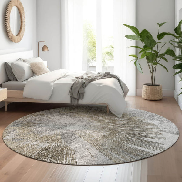 HomeRoots 8' Stylish Washable Round Rug in Taupe, Ivory & Gray – UV Protected, Soft & Durable for Every Home 664705