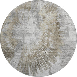 HomeRoots 8' Stylish Washable Round Rug in Taupe, Ivory & Gray – UV Protected, Soft & Durable for Every Home 664705