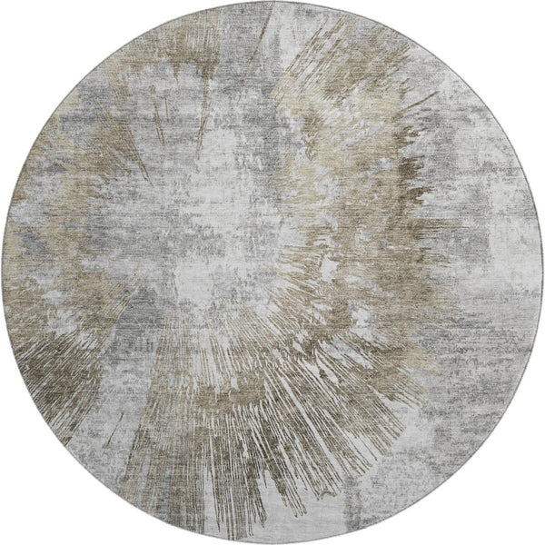 HomeRoots 8' Stylish Washable Round Rug in Taupe, Ivory & Gray – UV Protected, Soft & Durable for Every Home 664705