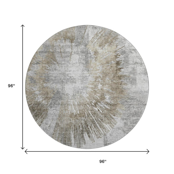 HomeRoots 8' Stylish Washable Round Rug in Taupe, Ivory & Gray – UV Protected, Soft & Durable for Every Home 664705