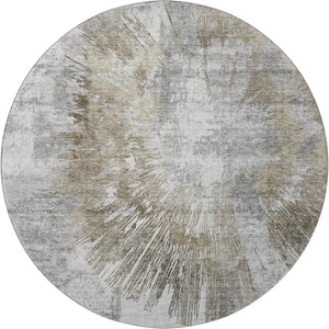 HomeRoots 8' Stylish Washable Round Rug in Taupe, Ivory & Gray – UV Protected, Soft & Durable for Every Home 664705