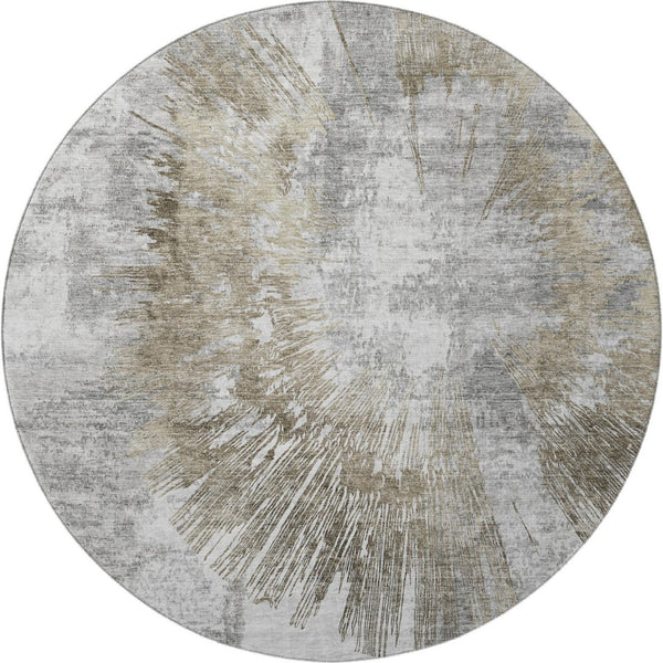 HomeRoots 8' Stylish Washable Round Rug in Taupe, Ivory & Gray – UV Protected, Soft & Durable for Every Home 664705
