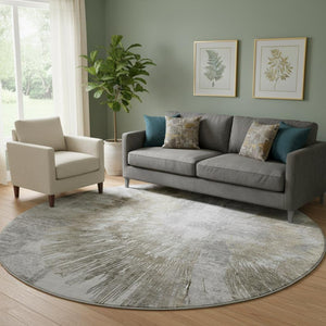 HomeRoots 8' Stylish Washable Round Rug in Taupe, Ivory & Gray – UV Protected, Soft & Durable for Every Home 664705