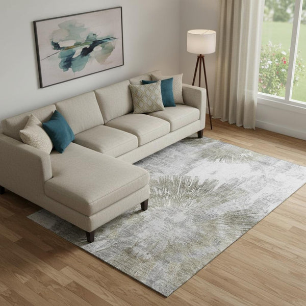 HomeRoots 8' X 10' Stylish Abstract Area Rug in Taupe, Ivory & Gray - Washable, UV Protected & Stain Resistant! 664706