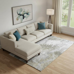 HomeRoots 9' X 12' Taupe Ivory Gray Abstract Washable Area Rug - UV Protected for Busy Homes & Pets 664707