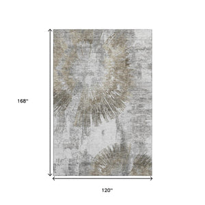 HomeRoots 10' X 14' Abstract Washable Area Rug in Taupe, Ivory & Gray – Durable, UV-Protected & Stylish Decor Solution 664708