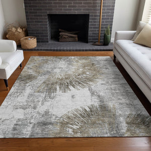 HomeRoots 10' X 14' Abstract Washable Area Rug in Taupe, Ivory & Gray – Durable, UV-Protected & Stylish Decor Solution 664708