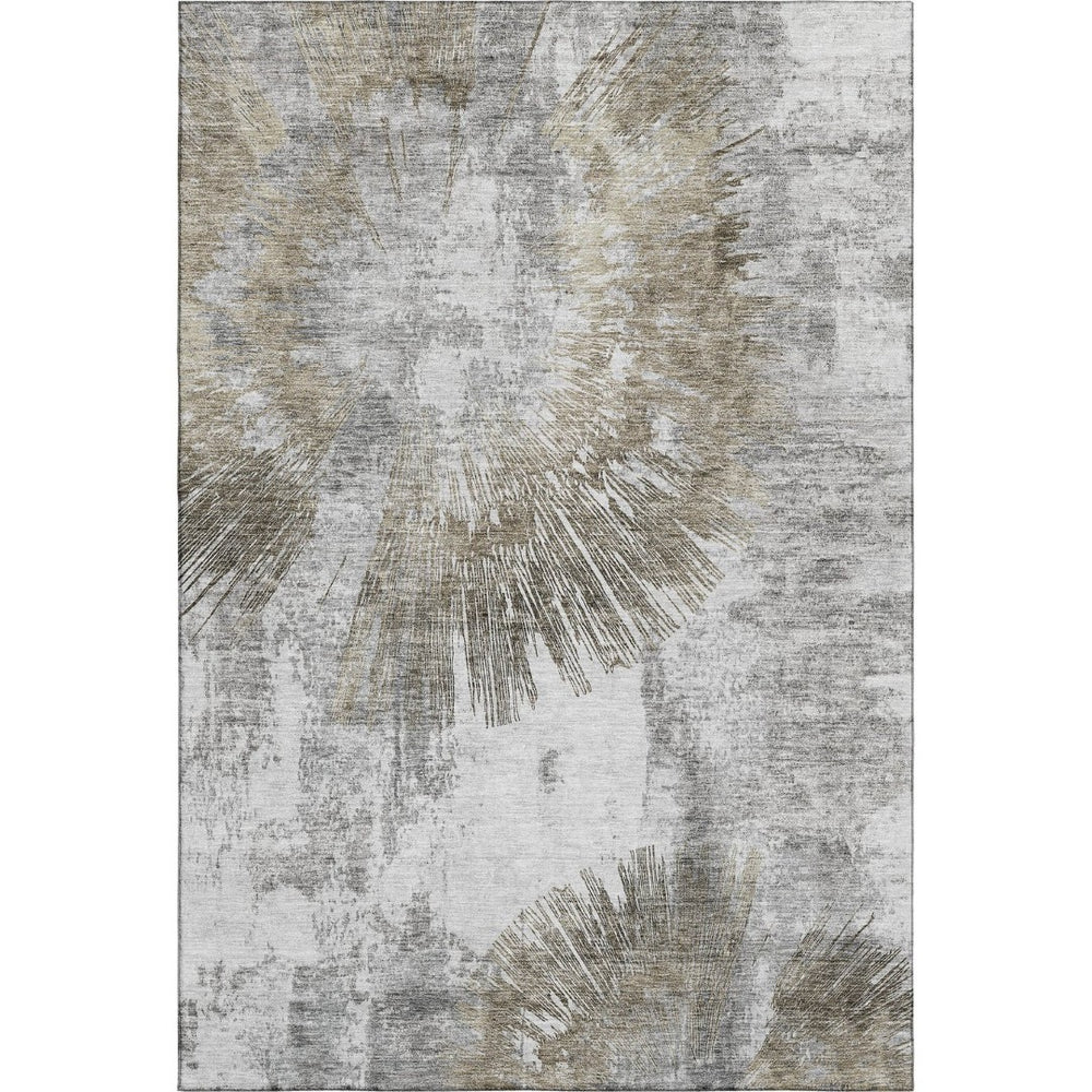 HomeRoots 10' X 14' Abstract Washable Area Rug in Taupe, Ivory & Gray – Durable, UV-Protected & Stylish Decor Solution 664708