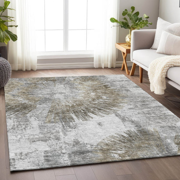 HomeRoots 10' X 14' Abstract Washable Area Rug in Taupe, Ivory & Gray – Durable, UV-Protected & Stylish Decor Solution 664708
