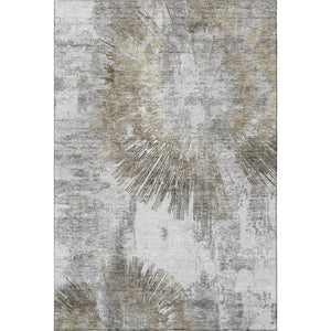 HomeRoots 10' X 14' Abstract Washable Area Rug in Taupe, Ivory & Gray – Durable, UV-Protected & Stylish Decor Solution 664708