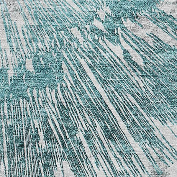 HomeRoots 5' X 8' Teal, Ivory & Gray Abstract Area Rug - Washable, UV-Protected, Stain-Resistant, Modern Design 664710