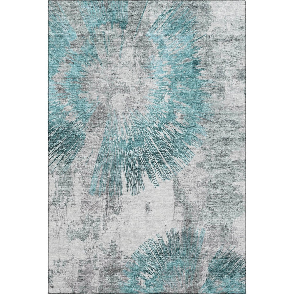 HomeRoots 8' X 10' Stylish Teal Ivory Gray Abstract Washable Area Rug – Stain Resistant & UV Protected Design 664712